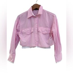 Zara Pink Cropped Button-Up Shirt